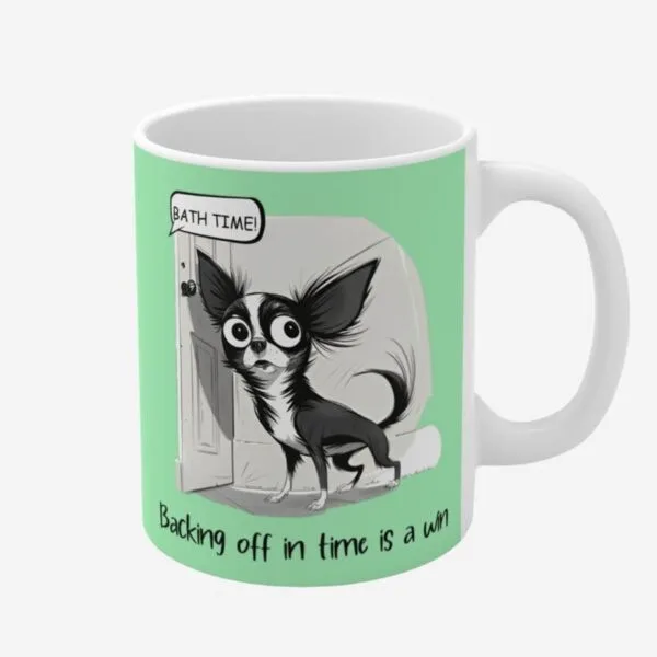 Mug with dog print and positive quotes.