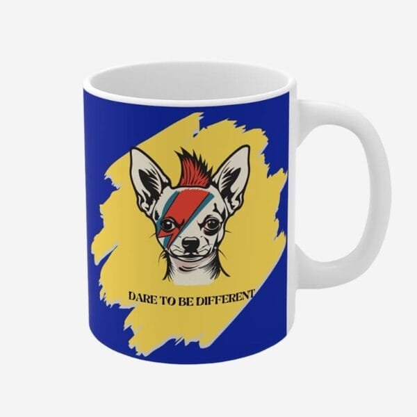 Mug with dog print and positive quotes.