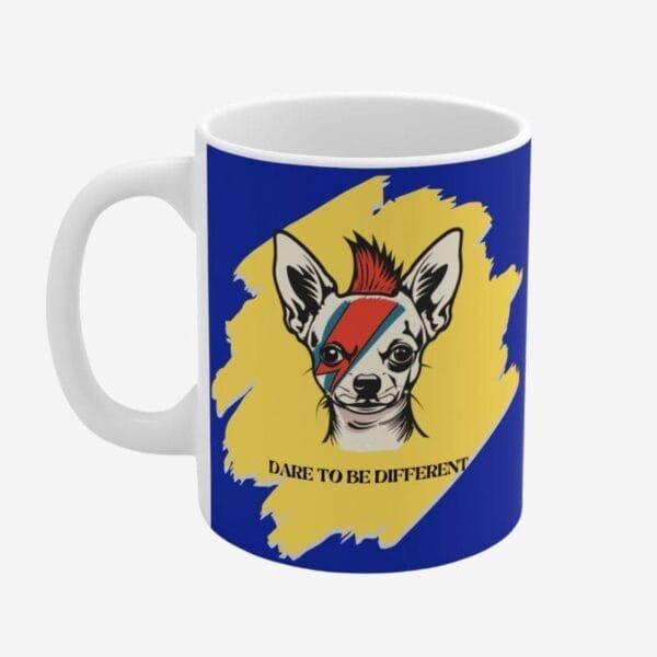 Mug with dog print and positive quotes.