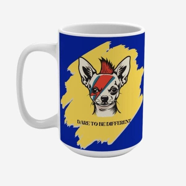 Mug with dog print and positive quotes.