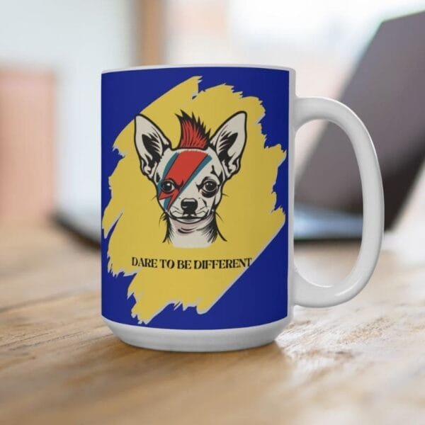 Mug with dog print and positive quotes for the office.