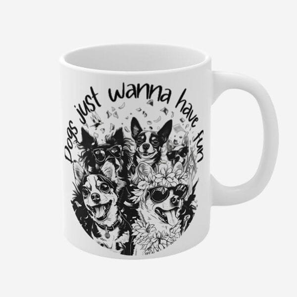 Mug with dog print and positive quotes.