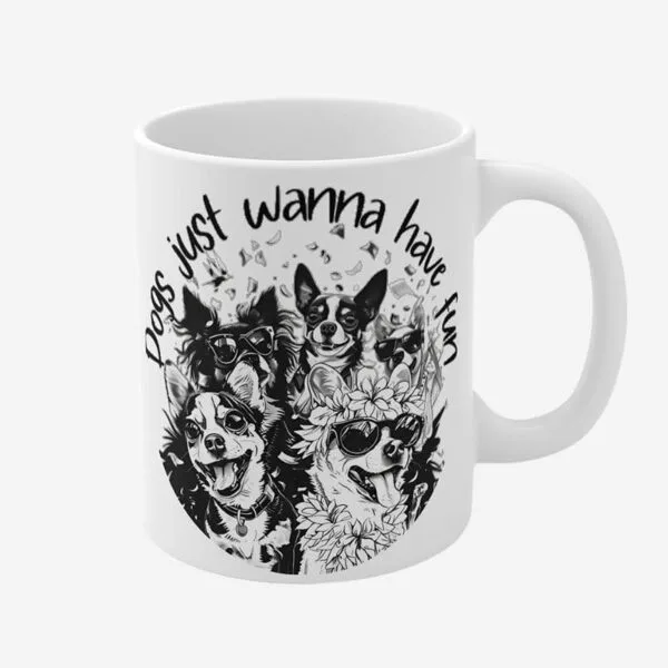 Mug with dog print and positive quotes.