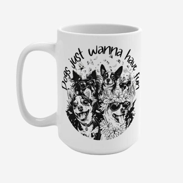 Mug with dog print and positive quotes.