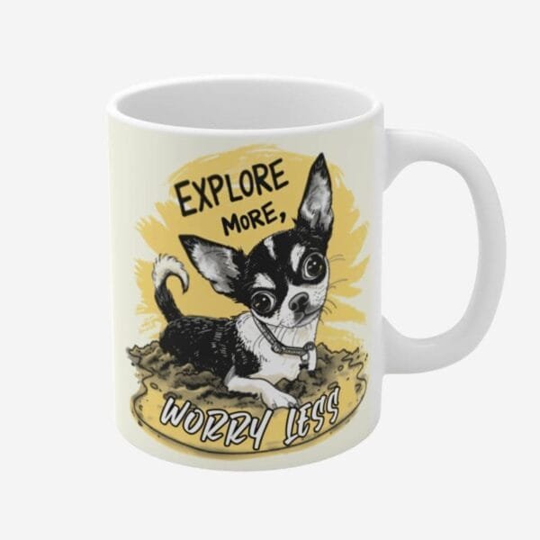 Mug with dog print and positive quotes.