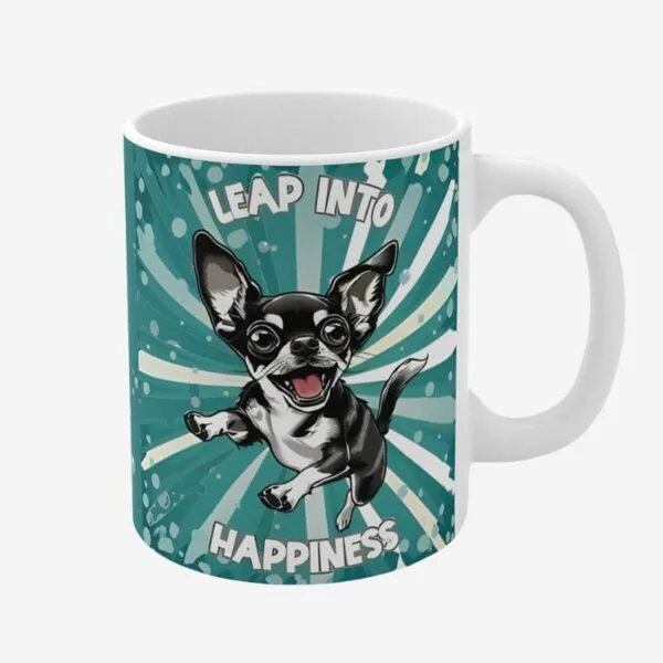Mug with dog print and positive quotes.