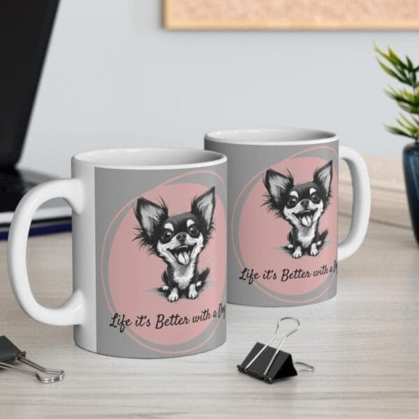 Mugs with dog print and positive quotes for the office