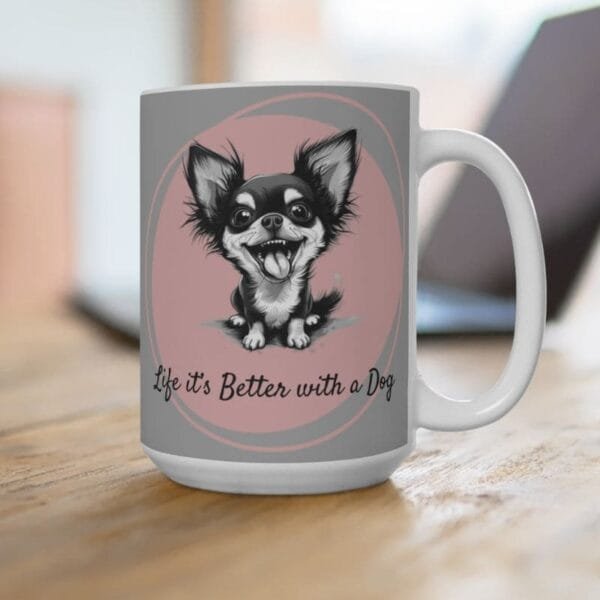 Mug with dog print and positive quotes for the office.