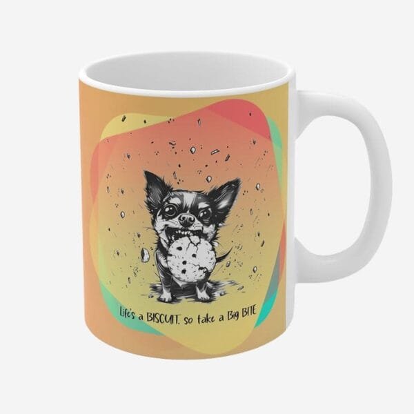 Mug with dog print and positive quotes.