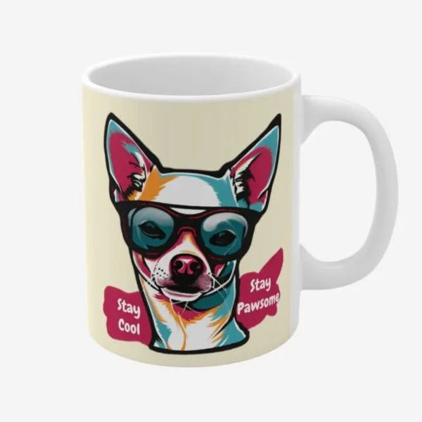 Mug with dog print and positive quotes.